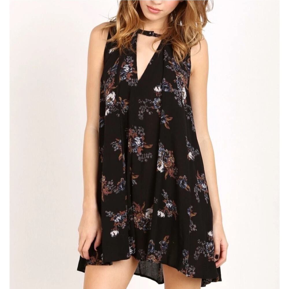 Free People Black and Brown Floral Mini Dress